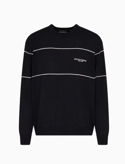 Emporio Armani Virgin-wool Jumper With Jacquard Logo In Black