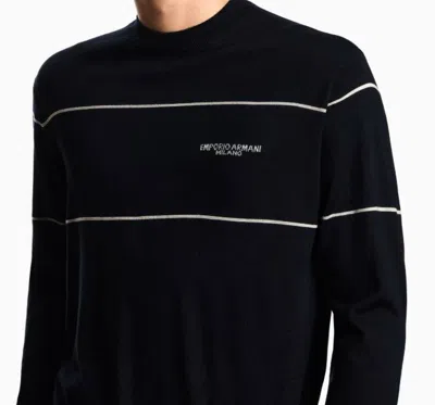 Emporio Armani Virgin-wool Jumper With Jacquard Logo In Black