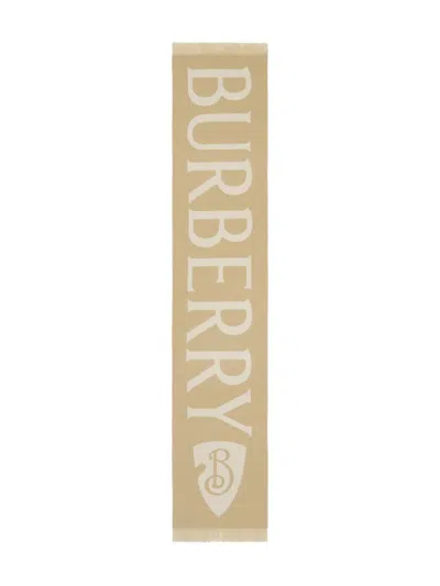 Burberry Logo Wool Scarf In Brown