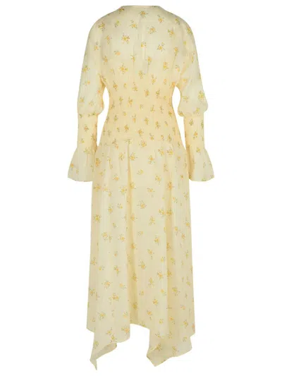 Ganni Viscose Dress With Asymmetric Hem And Floral Pattern In Yellow