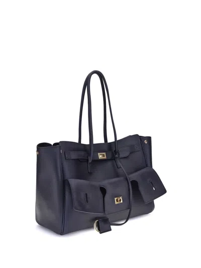 Balenciaga Medium Bel Air Leather Shoulder Bag In Blue