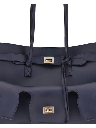 Balenciaga Medium Bel Air Leather Shoulder Bag In Blue