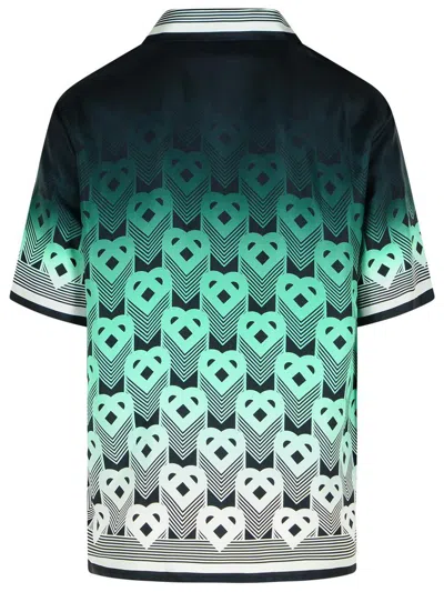 Casablanca Men Gradient Monogram Short Sleeve Silk Shirt In Green