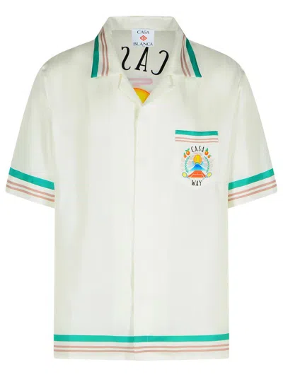 Casablanca Mens Tbc Cuban-collar Graphic-pattern Silk Shirt In White