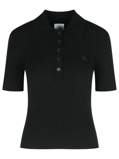 Courrèges Courreges Black Viscose Blend Polo Shirt Women In Black