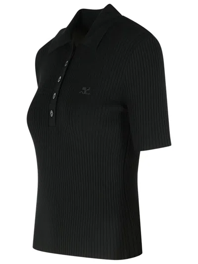 Courrèges Courreges Black Viscose Blend Polo Shirt Women In Black