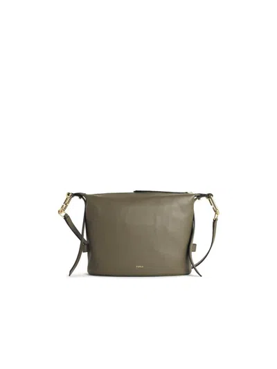 Furla Nuvola Leather Shoulder Bag In Gray