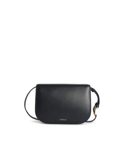 Furla Sfera Black Smooth Leather Shoulder Bag In Black