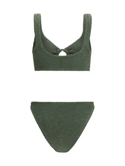 Hunza G 'julia' Green Bikini With Chunky Fixed Straps And Cut-out With Ring In Green