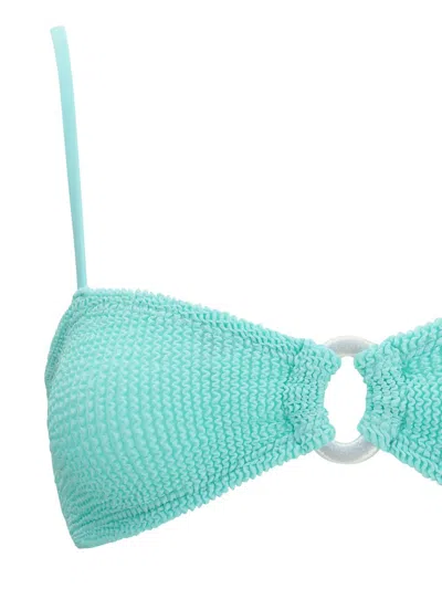 Hunza G Misty Faux Pearl-embellished Seersucker Bikini In Green