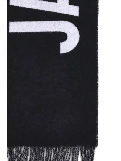 Jacquemus Fringes Wool Scarf In Black