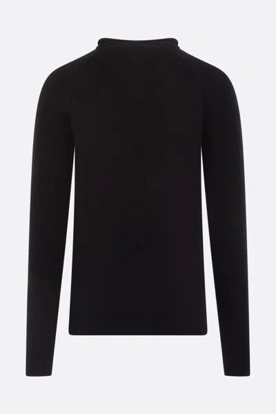 Rick Owens Black Long Sleeve Top With Crewneck In Cashmere And Wool Man In Black
