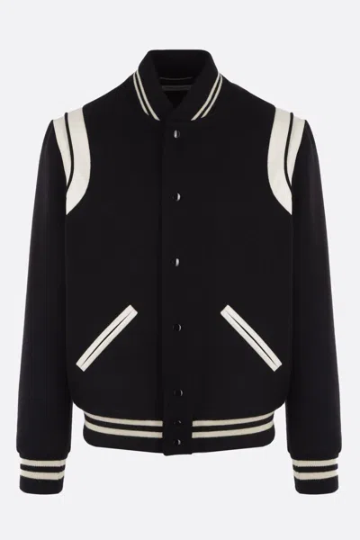Saint Laurent Men Teddy Varsity Bomber Jacket In Black