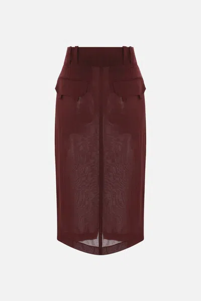 Saint Laurent Sheer Knit Midi Pencil Skirt In Burgundy