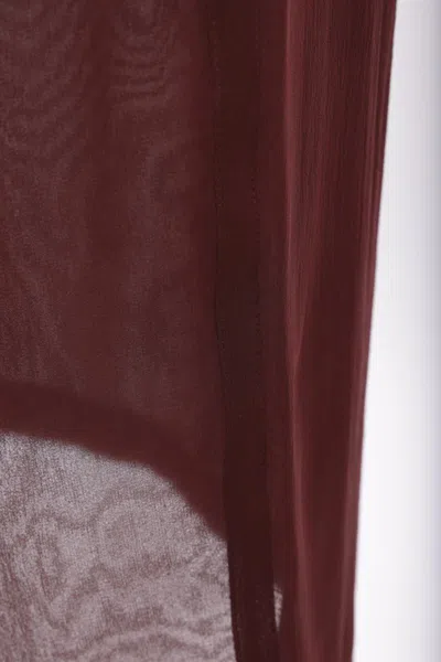 Saint Laurent Sheer Knit Midi Pencil Skirt In Burgundy