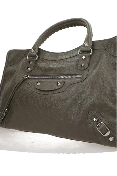 Balenciaga Taupe Le City Medium Satchel In Green