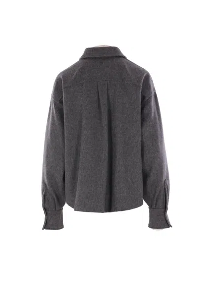 Brunello Cucinelli Wool Shirt With Chest Pockets And Horn Buttons In Gray