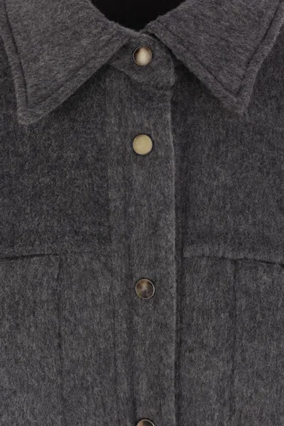 Brunello Cucinelli Wool Shirt With Chest Pockets And Horn Buttons In Gray