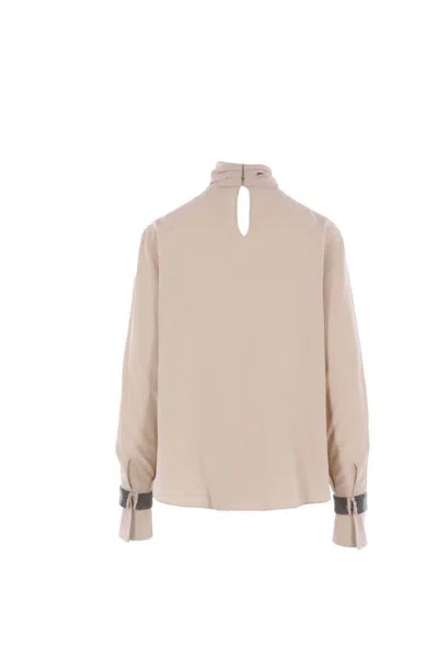Brunello Cucinelli Women Silk Turtleneck Blouse With Precious Bracelets In Neutral