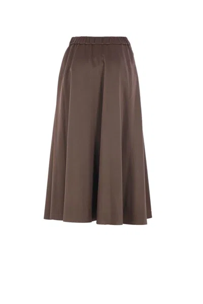 Brunello Cucinelli Elasticated-waistband Flared Skirt In Brown