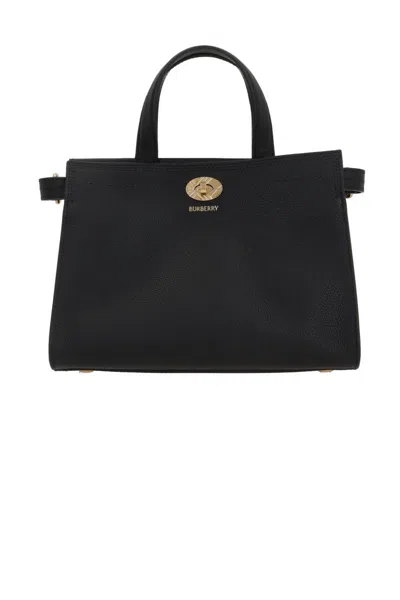 Burberry Mini Cotswold Grained Leather Top Handle Bag In Black