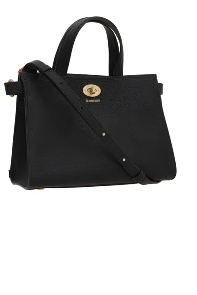 Burberry Mini Cotswold Grained Leather Top Handle Bag In Black