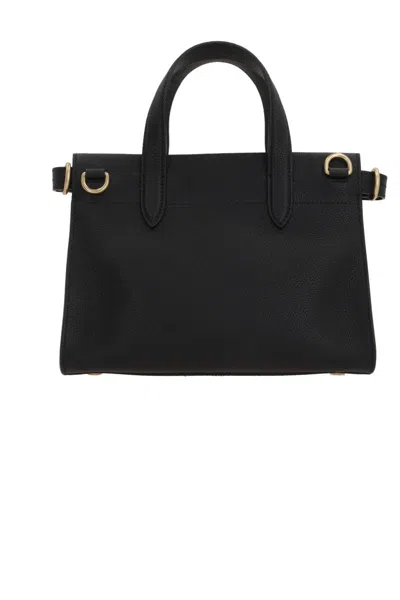 Burberry Mini Cotswold Grained Leather Top Handle Bag In Black