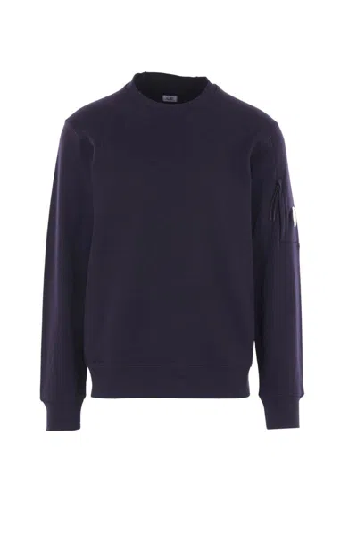 C.p. Company Brushed And Emerized Diagonal Fleece Lens Crew Nec In Blue