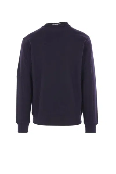 C.p. Company Brushed And Emerized Diagonal Fleece Lens Crew Nec In Blue