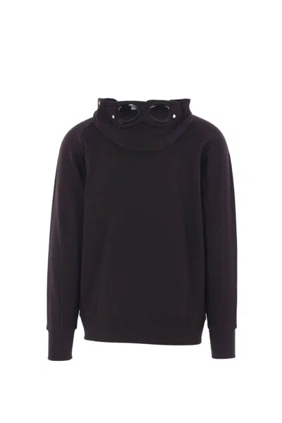 C.p. Company Sweatshirts Hooded Open In Diagonal Raised Fleece Clothing In Black
