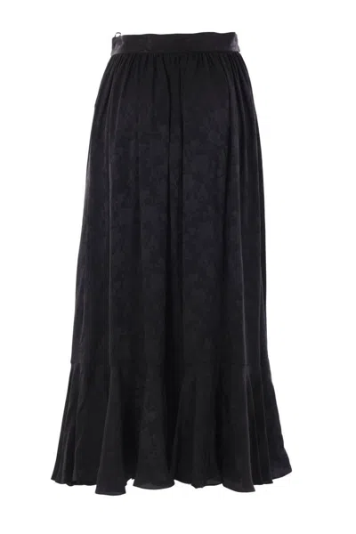 Chloé Gathered Midi Skirt In Silk Jacquard In Black
