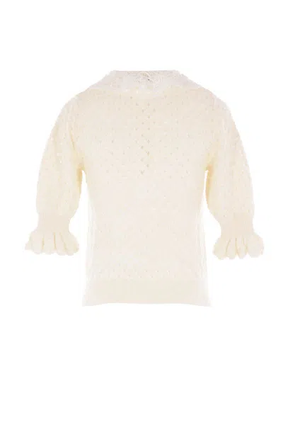 Chloé Women Ivory Knit Polo Shirt With Lace Collar In Neutral