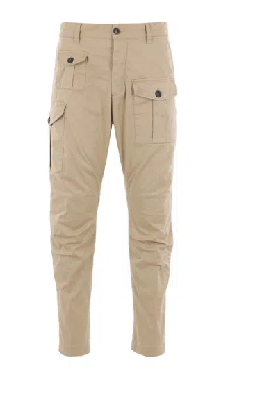 Dsquared2 Cropped Beige Trousers With Flap Pockets In Neutral