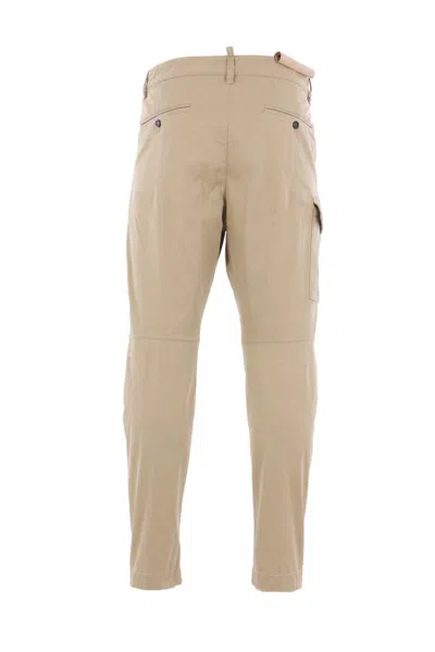Dsquared2 Cropped Beige Trousers With Flap Pockets In Neutral