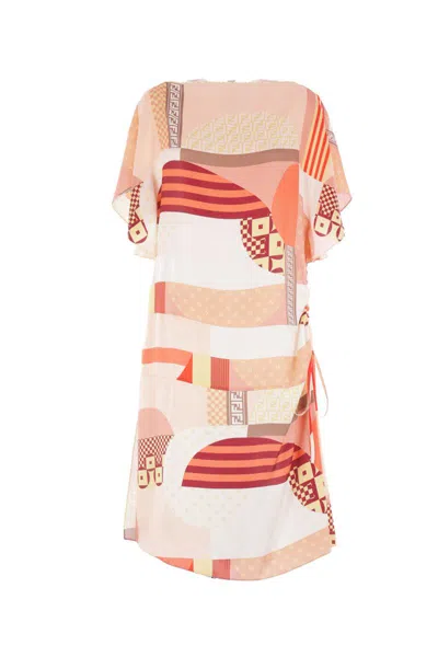 Fendi Abstract-print Mini Dress In Neutral