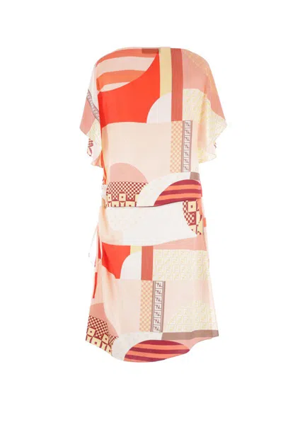 Fendi Abstract-print Mini Dress In Neutral