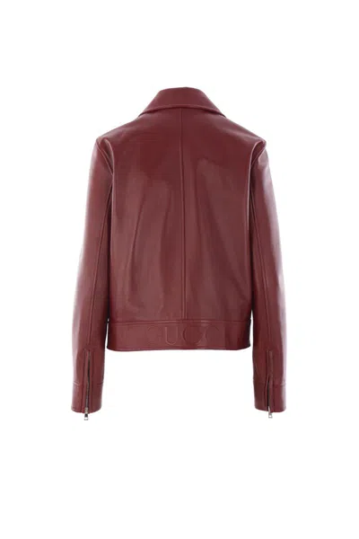 Gucci Biker Leather Jacket In Burgundy