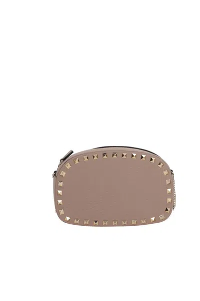 Valentino Chain Strap Studded Pebbled Texture Cross-body Bag In Gray