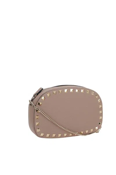 Valentino Chain Strap Studded Pebbled Texture Cross-body Bag In Gray