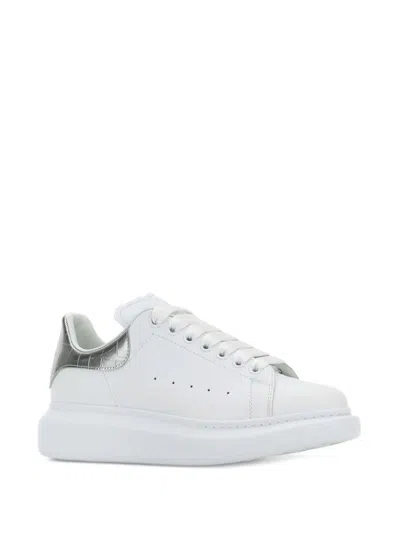 Alexander Mcqueen White Oversize Sneakers With Snake Print On The Heel In Leather Woman