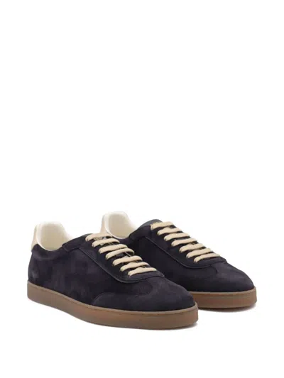 Brunello Cucinelli Blue Washed Suede Sneakers In Blue