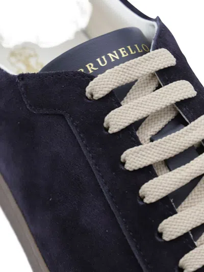 Brunello Cucinelli Blue Washed Suede Sneakers In Blue