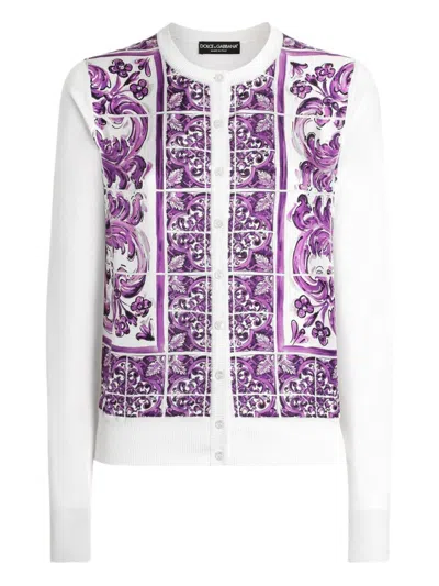Dolce & Gabbana Women Maiolica Print Silk Cardigan In Multi