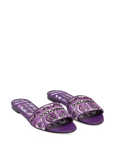 Dolce & Gabbana Maiolica Print Slides In Purple