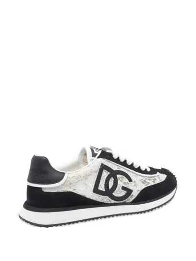 Dolce & Gabbana Black And White Low Top With Lace Details And Dg Patch On The Side