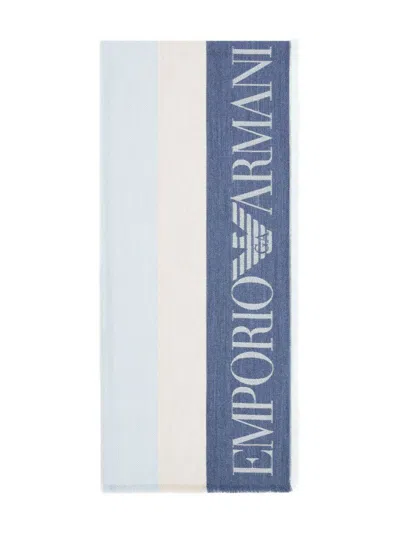 Emporio Armani Stole With Multicoloured Vertical Bands In Blue