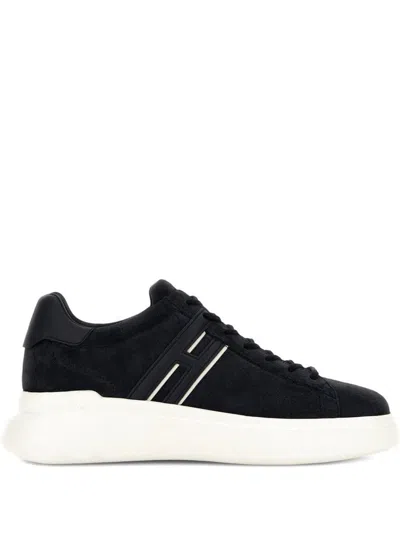 Hogan Black Leather Sneakers With Logo-embellished Side Panels In Black