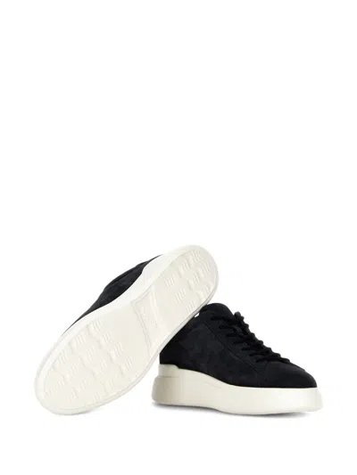 Hogan Black Leather Sneakers With Logo-embellished Side Panels In Black