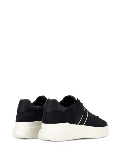 Hogan Black Leather Sneakers With Logo-embellished Side Panels In Black