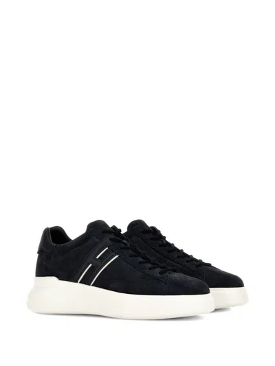 Hogan Black Leather Sneakers With Logo-embellished Side Panels In Black